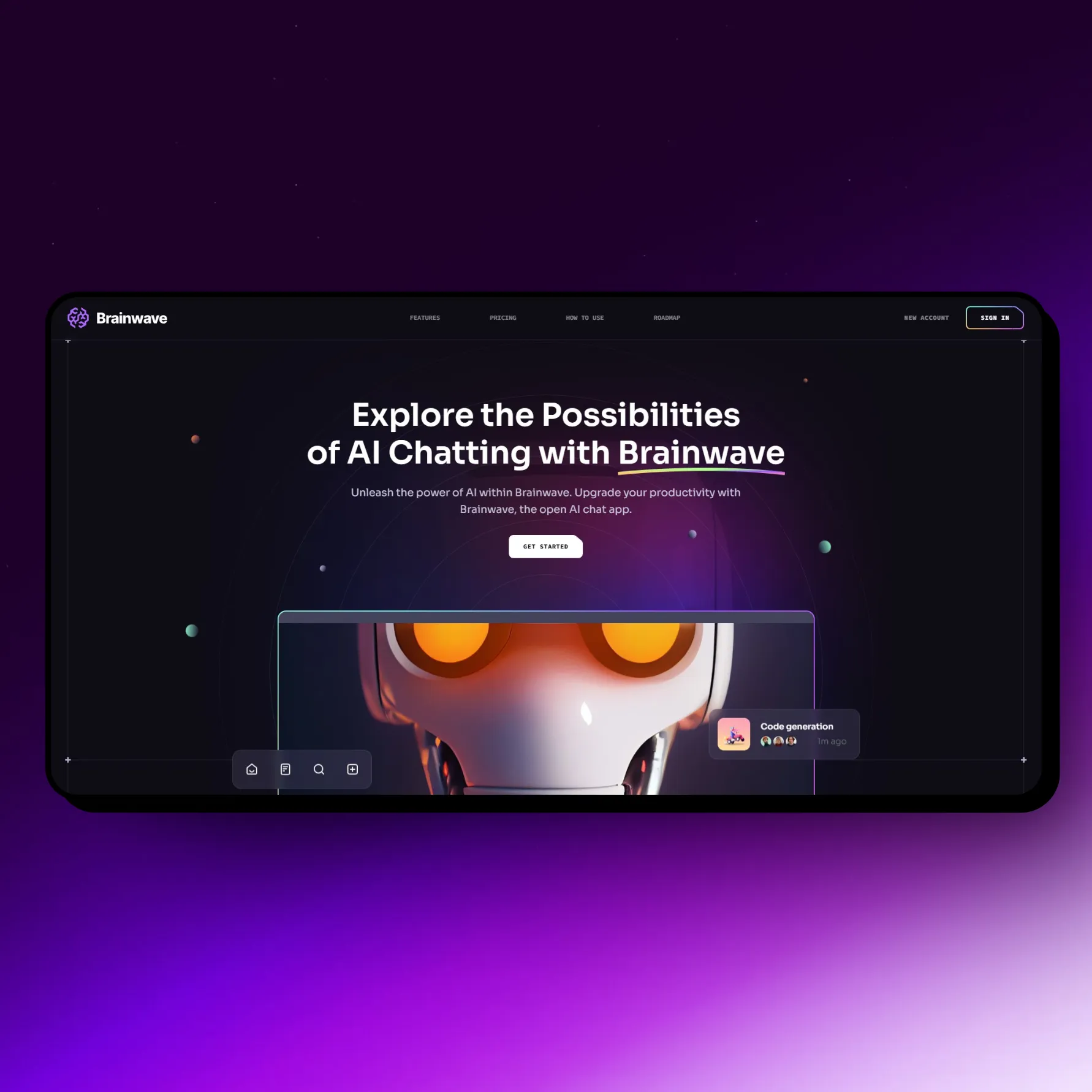Brainwave landing page on a tablet