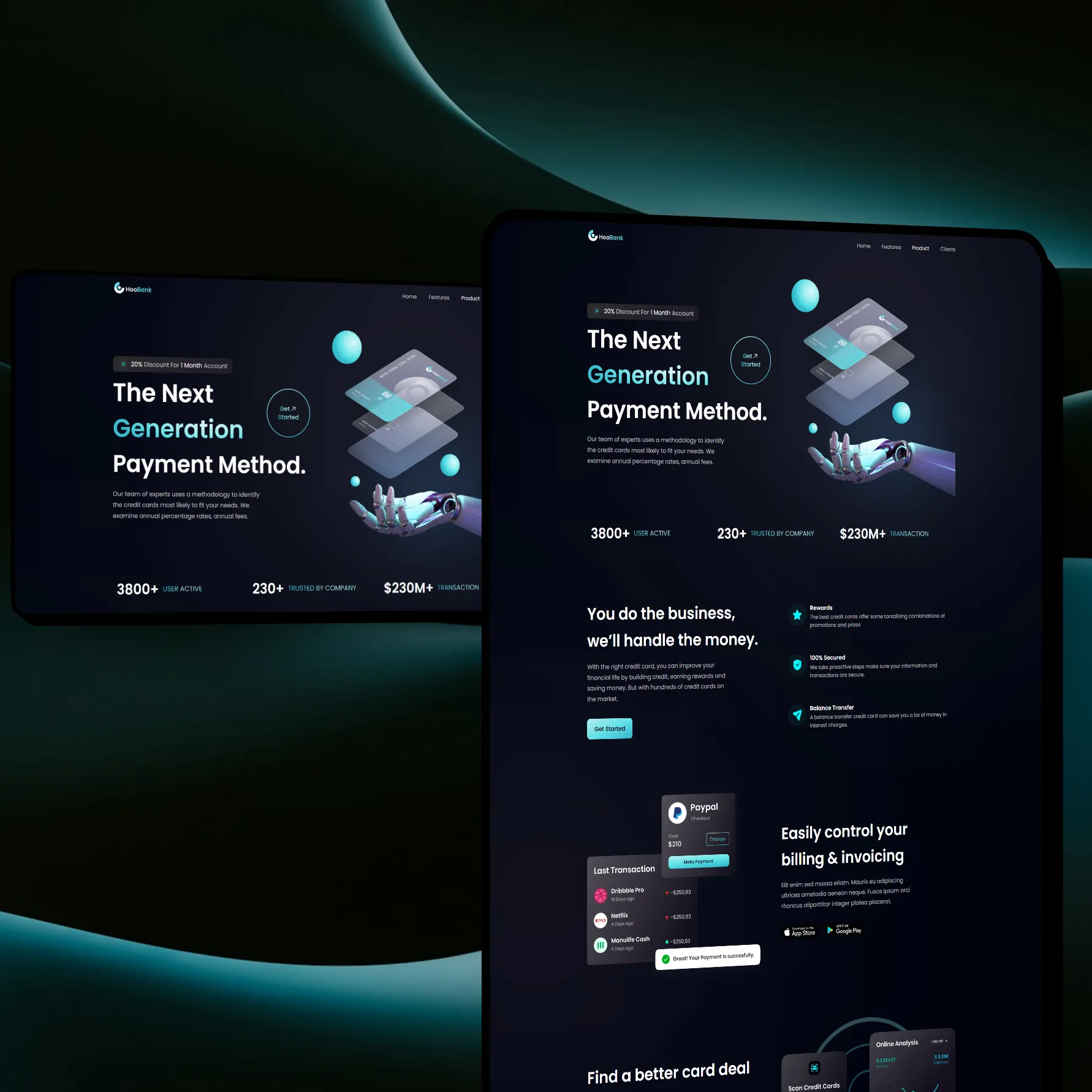 HooBank interface on tablet and phone